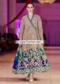 AK7416 Pale Taupe Deep Jungle Green Navy Blue Crinkle Chiffon Raw Silk Anarkali Dress