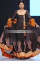 AK7726 Black Cadmium Orange Crinkle Chiffon Banarasi Jamawar Raw Silk Anarakli Dress