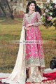 BW7857 Cerise Pink Champagne Crinkle Chiffon Banarasi Jamawar Anarkali Sharara