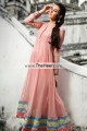 AK7502 Salmon Pink Crinkle Chiffon Raw Silk Anarkali Frock 