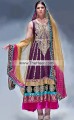 BW7905 Dark Byzantium Jazzberry Jam Satin Sheen Gold Crinkle Chiffon Raw Silk Anarkali