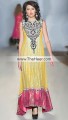 AK7988 Naples Yellow Blush Banarasi Jamawar Crinkle Chiffon Raw Silk Anarkali Dress