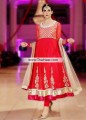 AK7550 Cadmium Red Blanched Almond Crinkle Chiffon Banarasi Jamawar Anarkali