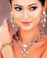 JW028 Crystal Peach Pearls Diamond Like Jewellery