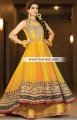 AK6810 Lemon Yellow Fluorescent Orange Aureolin Crinkle Chiffon Banarasi Jamawar Anarkali Lehenga