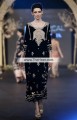 EW7361 Black Midnight Green Crepe Silk Pure Jamawar Crinkle Chiffon Evening Dress
