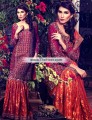 BW6802 Dark Vivid Burgundy Orange Red Crinkle Chiffon Banarasi Jamawar Gharara