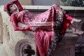 AK7688 Rich Maroon Crinkle Chiffon Raw Silk Anarkali Dress