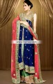 BW7268 Royal Blue Green Crinkle Chiffon Banarasi Jamawar Lehenga