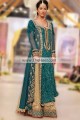 BW7509 Midnight Green Ecru Crinkle Chiffon Banarasi Jamawar Sharara