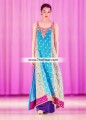 AK7537 Dodger Blue Persian Blue Crinkle Chiffon Pure Jamawar Anarkali Frock