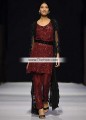 PW6547 Black Maroon Crinkle Chiffon Raw Silk Party Dress