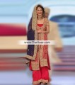 BW7468 Bright Red Dark Indigo Crinkle Chiffon Charmeuse Silk Sharara