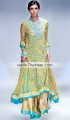 BW7971 Dark Khaki Vegas Gold Crinkle Chiffon Banarasi Jamawar Anarkali Sharara