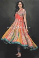AK6705 Harvest Gold ,Cinnabar, Jungle green And Skobeloff Crincle Chiffon Anarkali Style