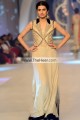 EW7668 Pale Gold Crinkle Chiffon Raw Silk Evening Dress