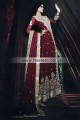 BW7854 Dark Scarlet Seal Brown Jungle Green Crinkle Chiffon Banarasi Jamawar Maxi