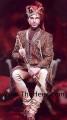 SW436 Vivid Burgundy And Tufts Blue Raw Silk Sherwani