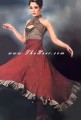 AK6985  Dull Red Crinkle Chiffon Anarkali Style